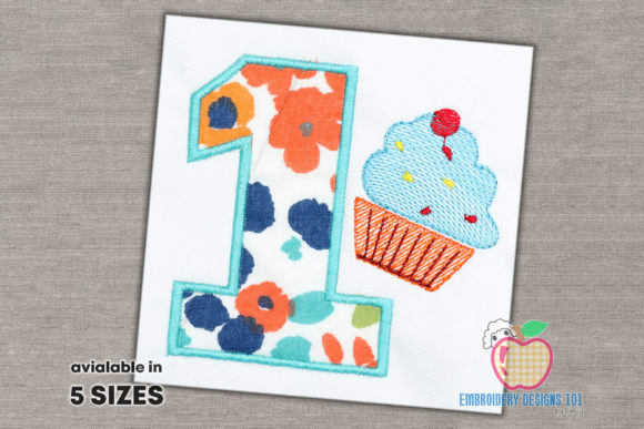 1st Birthday with Cup Cake Applique