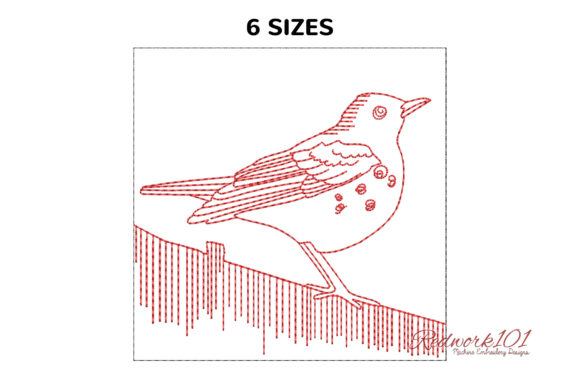 Bird Dusky Thrush on the Wall Redwork