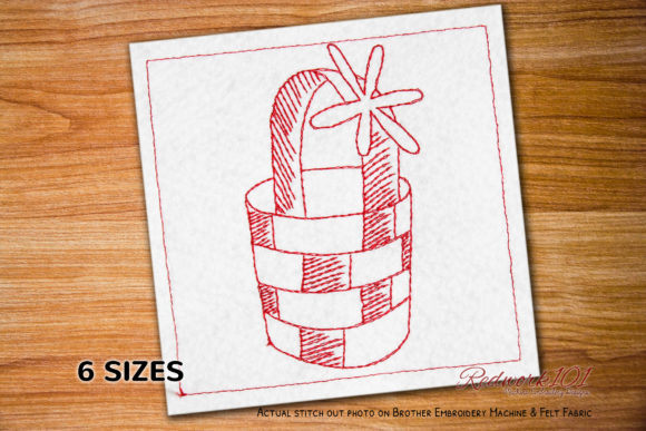 Charming Empty Basket with Flower Redwork