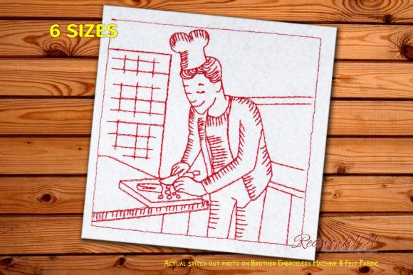 Chef Cooking and Cutting Vegetable Embroidery