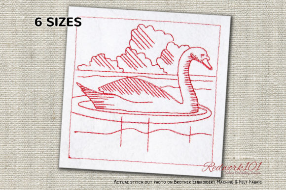 Swan in Water at Sunset: A Charming Redwork Design